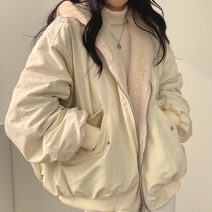 Women's Premium Fleece Lined Reversible Bomber Jacket Lightweight Winter