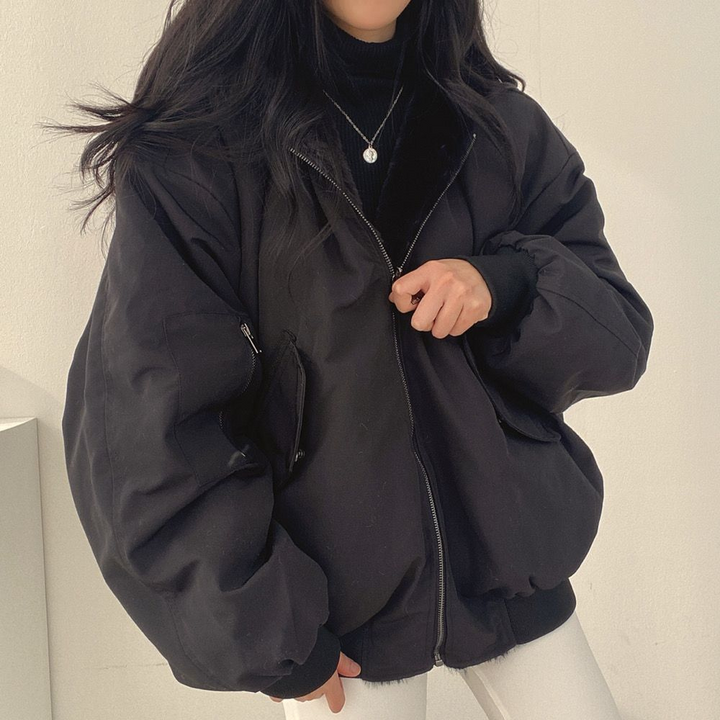 Women's Premium Fleece Lined Reversible Bomber Jacket Lightweight Winter