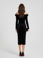 Women's Off Shoulder Midi Formal Dress With Sheer Illusion Neckline