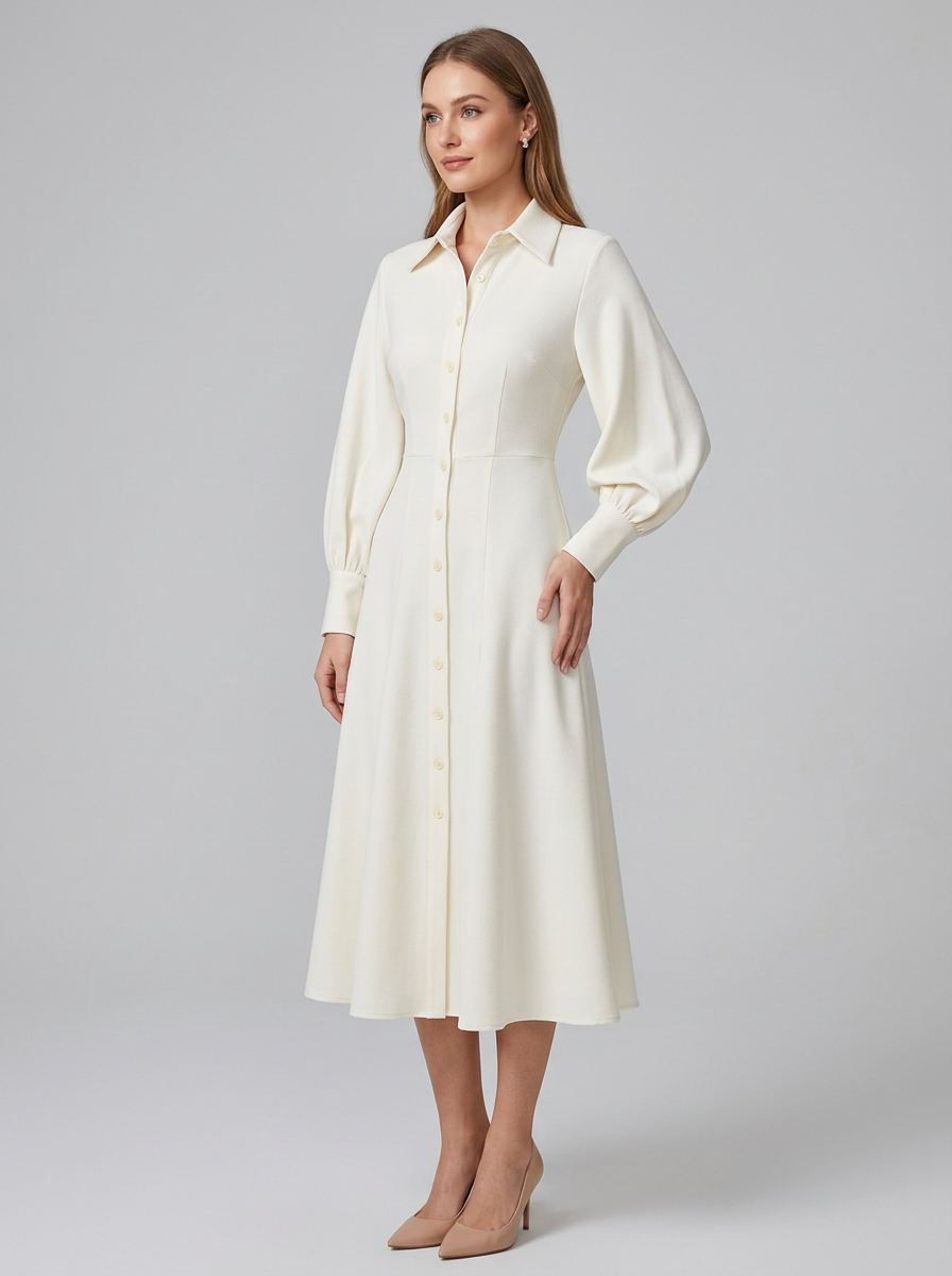 Women's Formal Dress Shirt Collar Long Sleeve | Midi