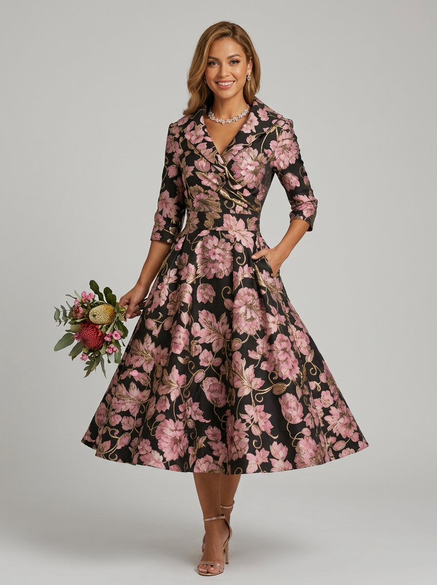 Women's Formal Wrap V Neck A Line Midi Dress