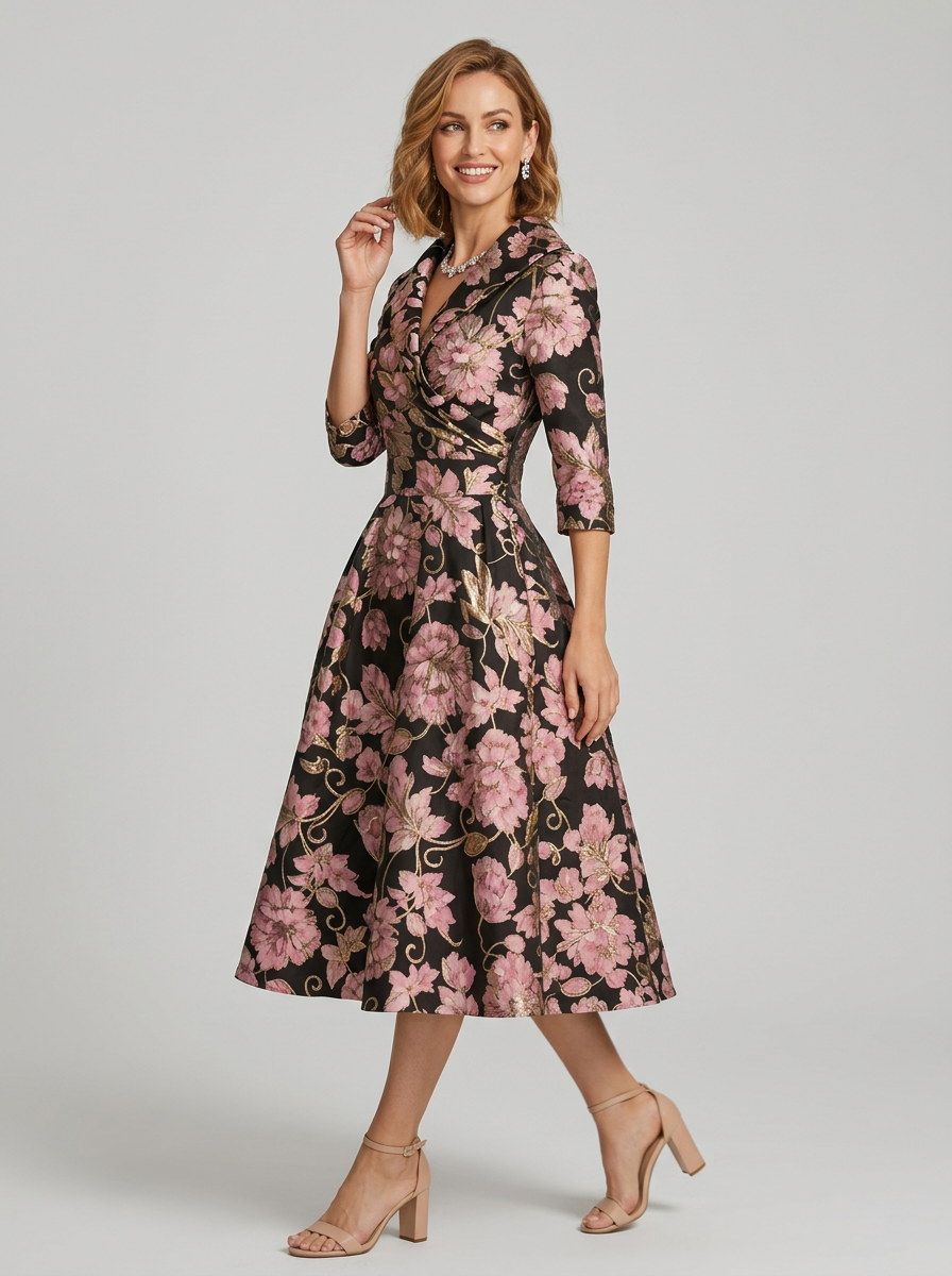 Women's Formal Wrap V Neck A Line Midi Dress