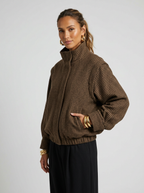 Women's Stand Collar Houndstooth Zip Up Jacket
