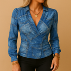 Women's V-Neck Long Sleeve Top Tailored Fit Soft Stretch Fabric Casual Wear
