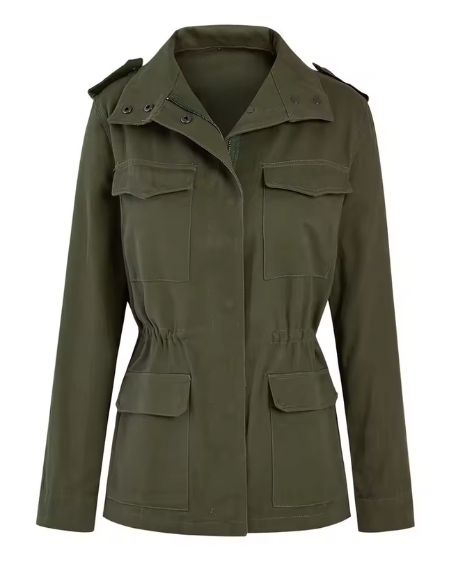 Women’s Utility Jacket with Flap Pockets and Elastic Waist