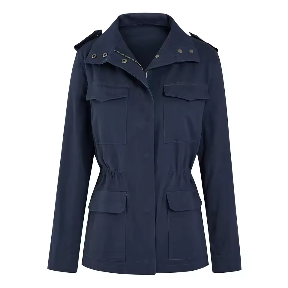 Women’s Utility Jacket with Flap Pockets and Elastic Waist