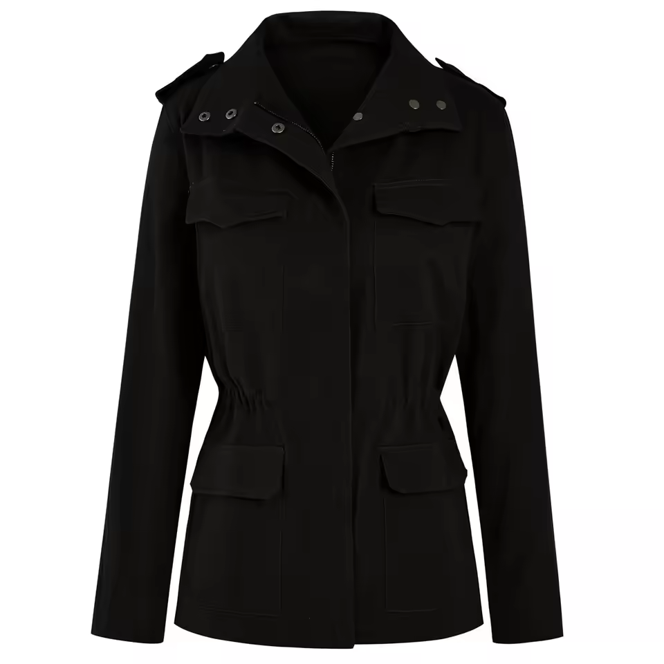 Women’s Utility Jacket with Flap Pockets and Elastic Waist