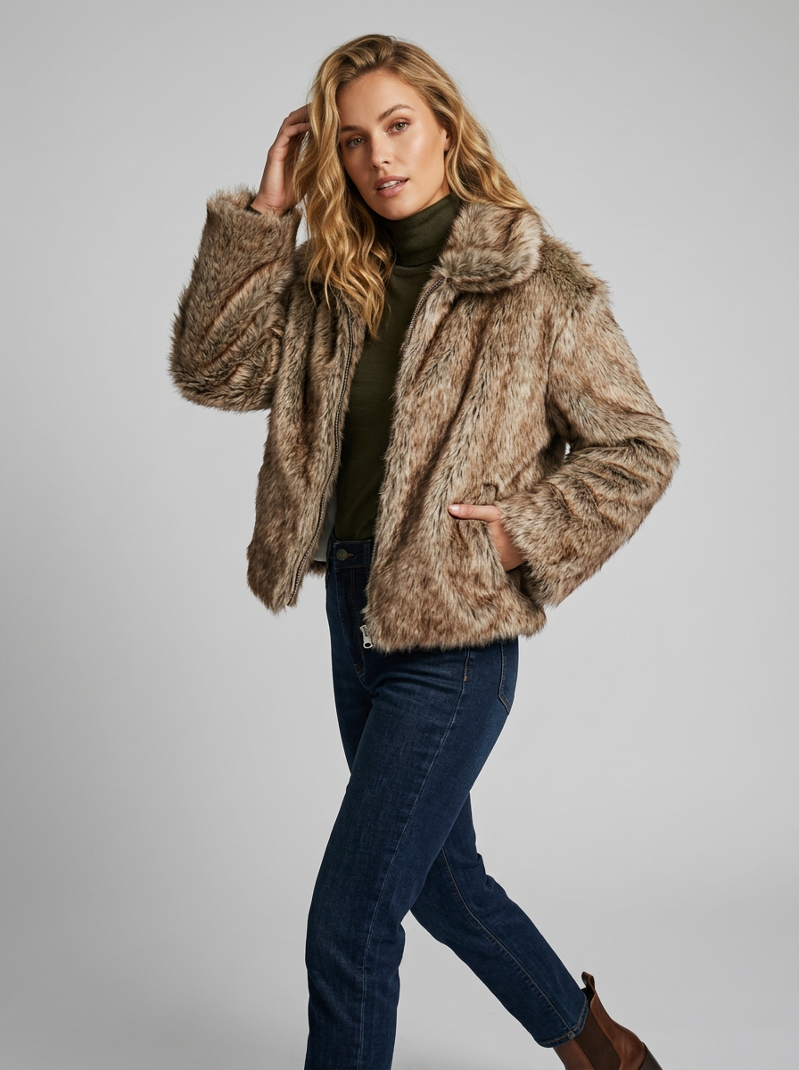 Womens Oversized Shaggy Jacket With Voluminous  Jacket
