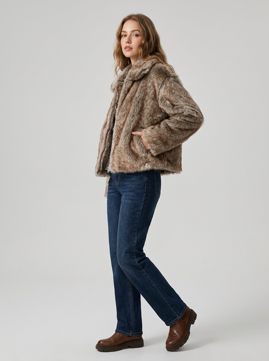 Womens Oversized Shaggy Jacket With Voluminous  Jacket