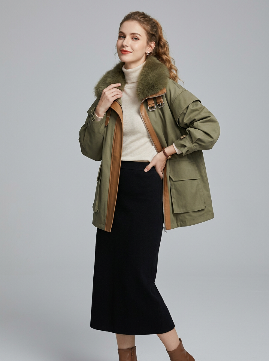 Womens Utility Oversized Winter Jacket With Detachable Fluffy
