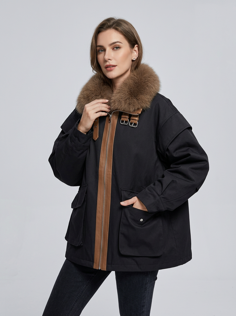 Womens Utility Oversized Winter Jacket With Detachable Fluffy
