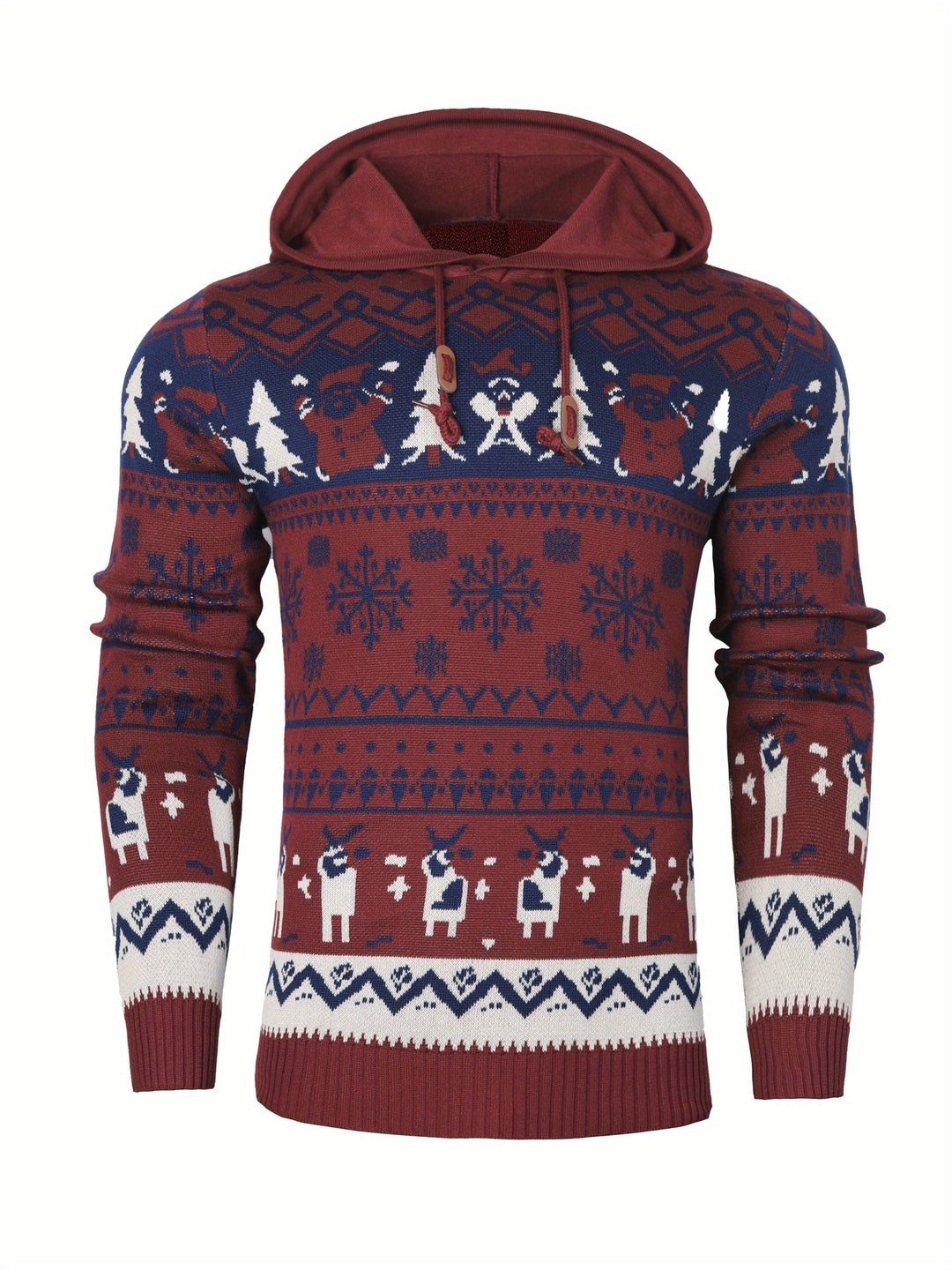 Women's Hooded Christmas Sweater with Reindeer and Snowflake Pattern