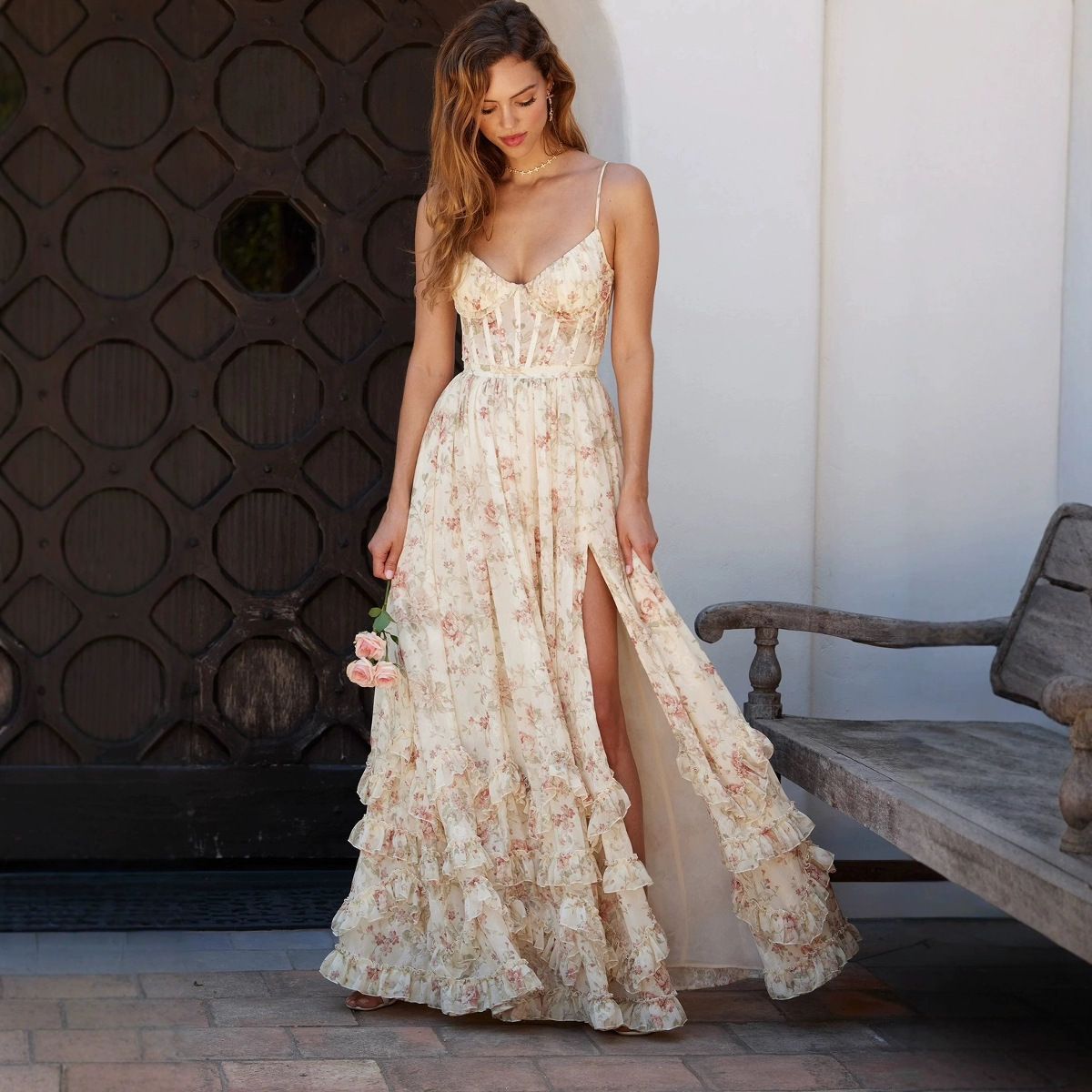 European And American Sexy Printed Floral Long Dress-HighTouch