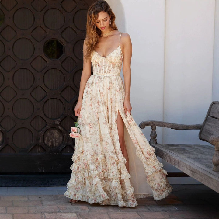 European And American Sexy Printed Floral Long Dress-HighTouch
