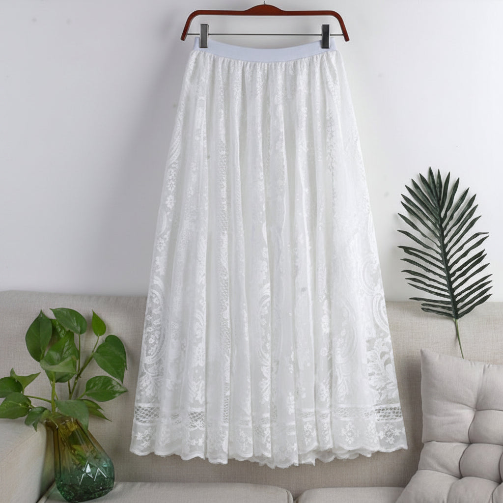 Women's Embroidered Lace Umbrella Long Skirt-HighTouch