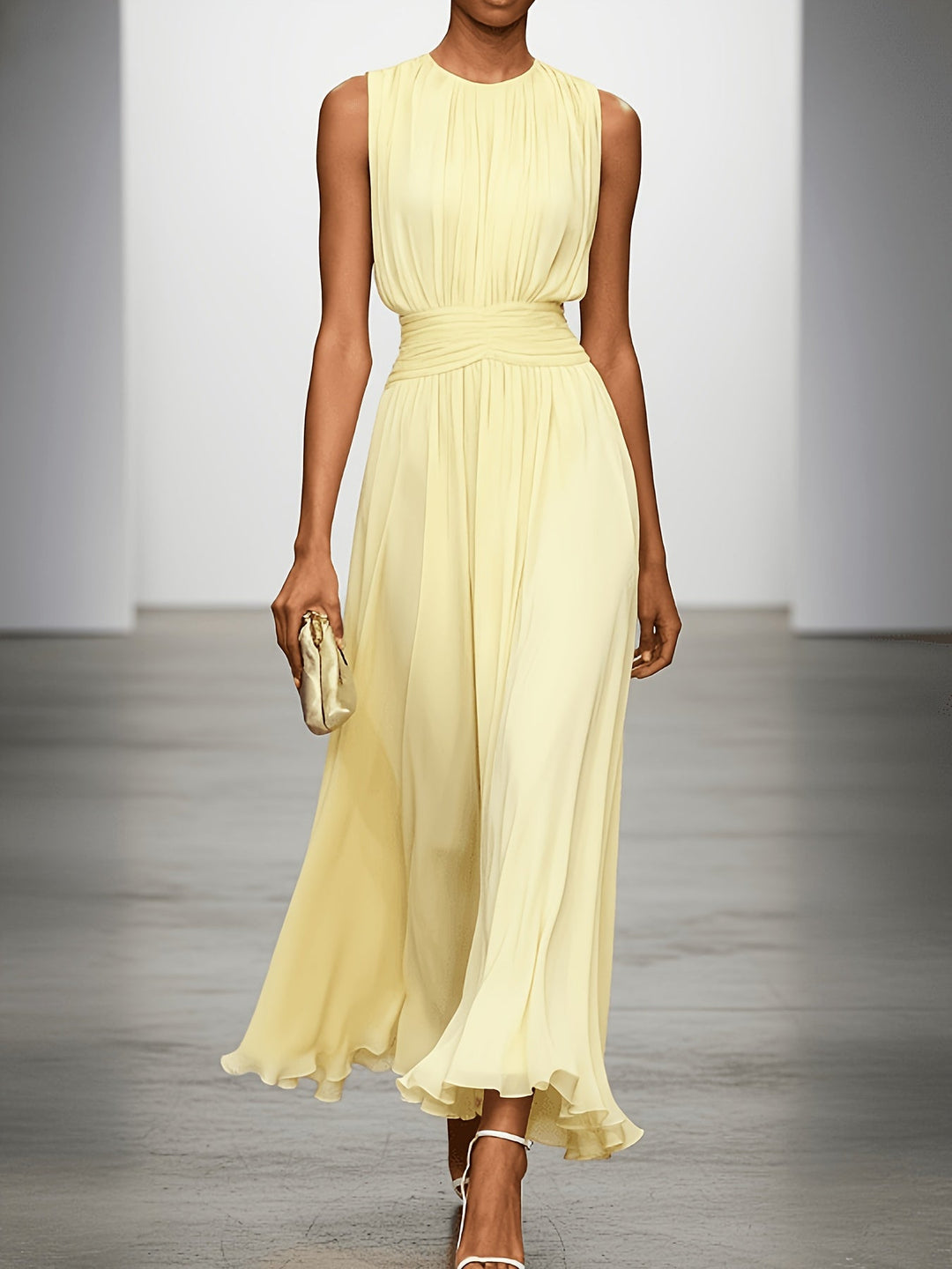 Hightouch | Pleated Maxi Wedding Guest Dress With Ruched Waist