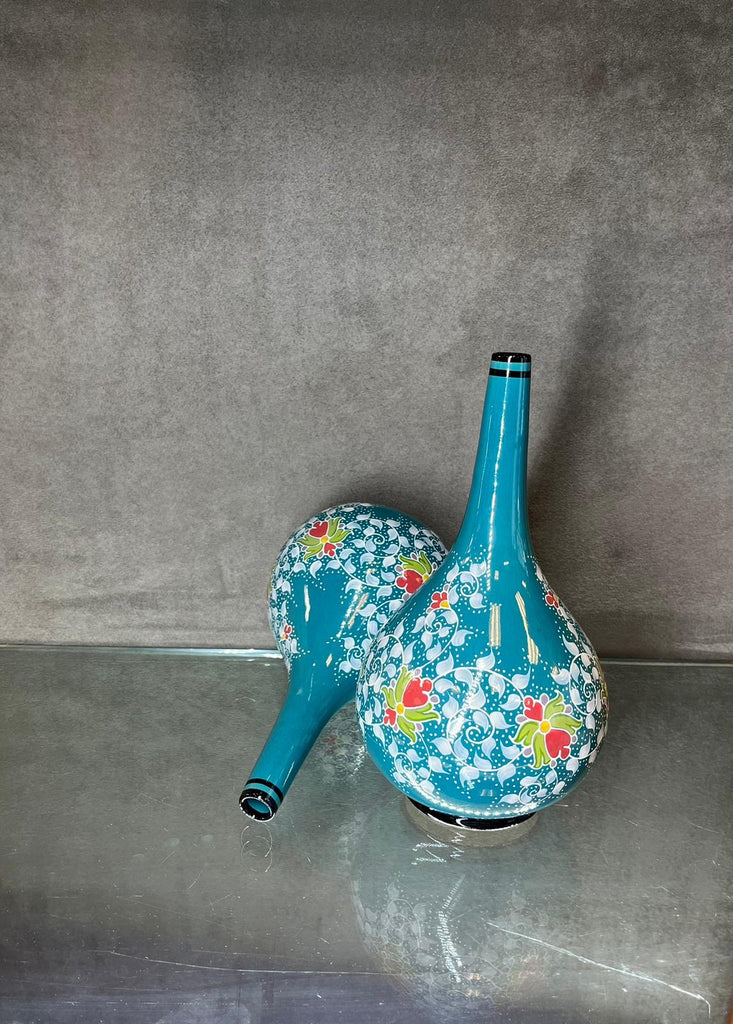 Glazed Blue Bottle Vase - HighTouch 