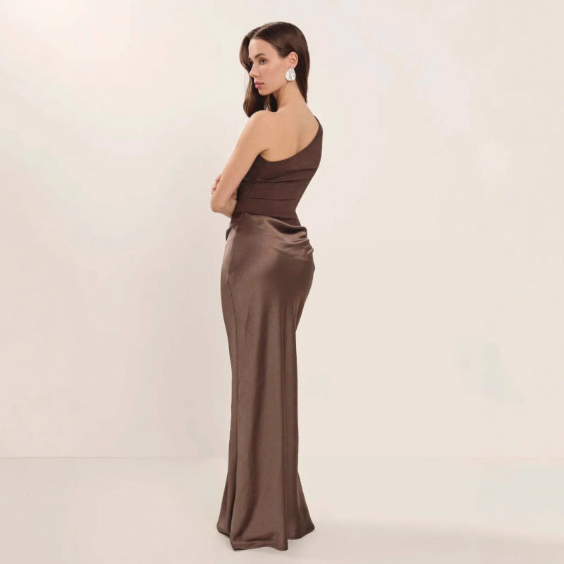 Crossbody Pleated Stitching Satin Skirt-HighTouch