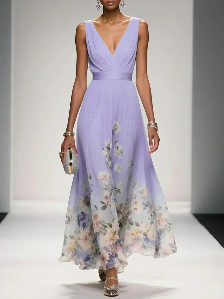 Hightouch | Drop Waist Floral Maxi Wedding Guest Dress
