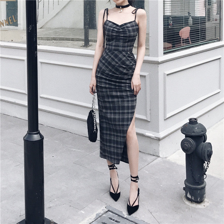 Women's High-Waist Sleeveless Long Skirt – Black Grey Straight Collar Maxi Skirt-HighTouch