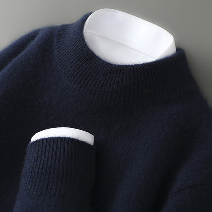 Men’s Thickened Half-High Collar Pullover – Loose Knit Sweatshirt