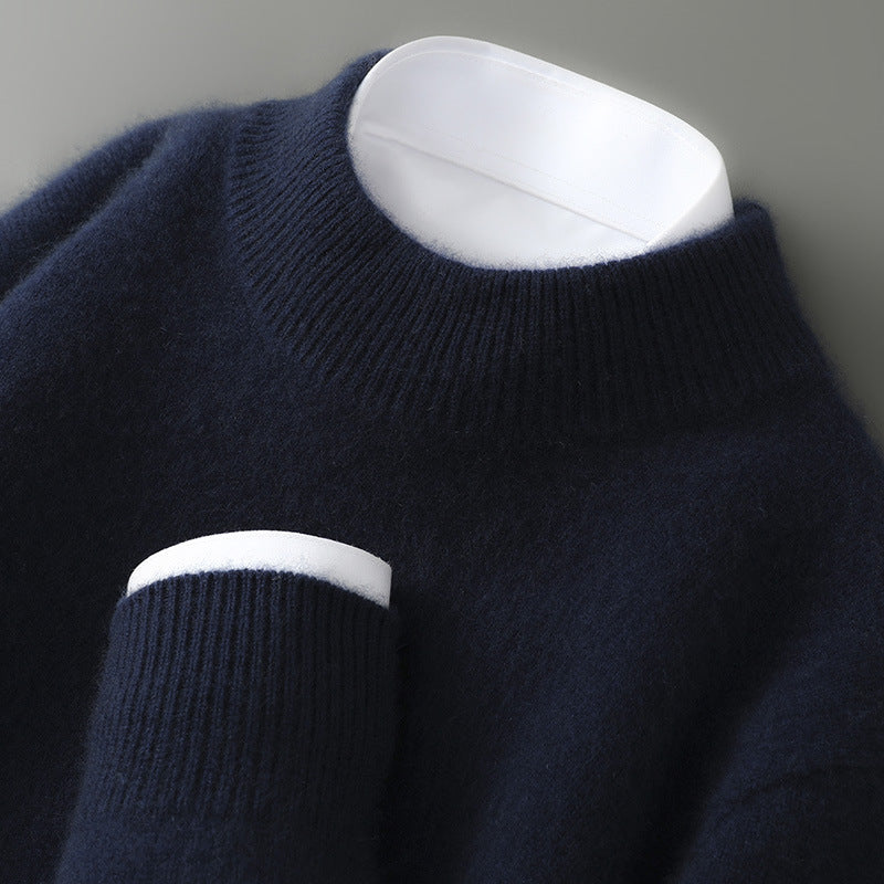 Men’s Thickened Half-High Collar Pullover – Loose Knit Sweatshirt-HighTouch