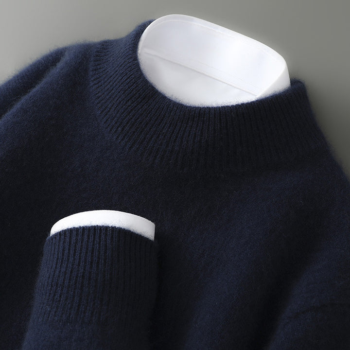 Men’s Thickened Half-High Collar Pullover – Loose Knit Sweatshirt-HighTouch