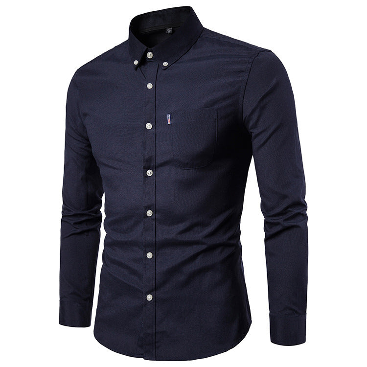 Men's Slim Long Sleeve Dress Shirt – Korean Style Plain Collection-HighTouch