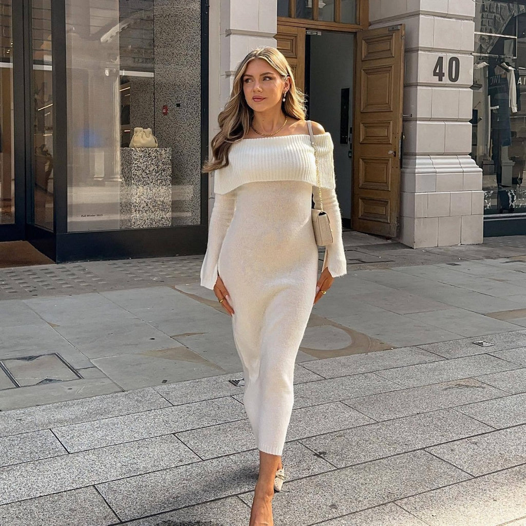 Off-Shoulder Knitted Skirt UK-HighTouch