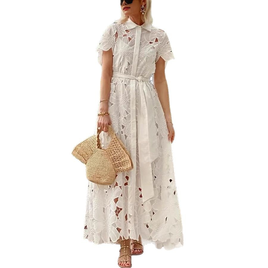Casual Lace Cardigan Single-breasted Dress-HighTouch
