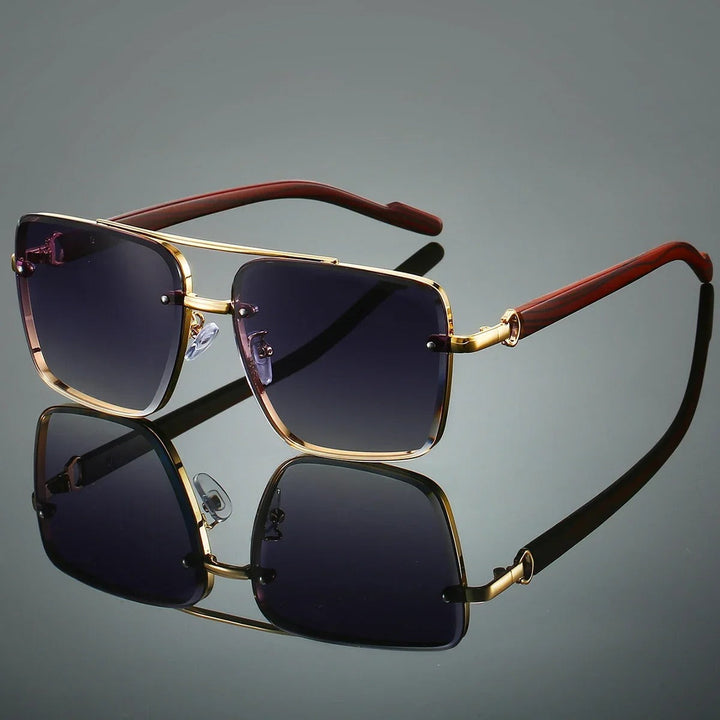 Men's Square Sunglasses – Gold Frame & Wood Accent