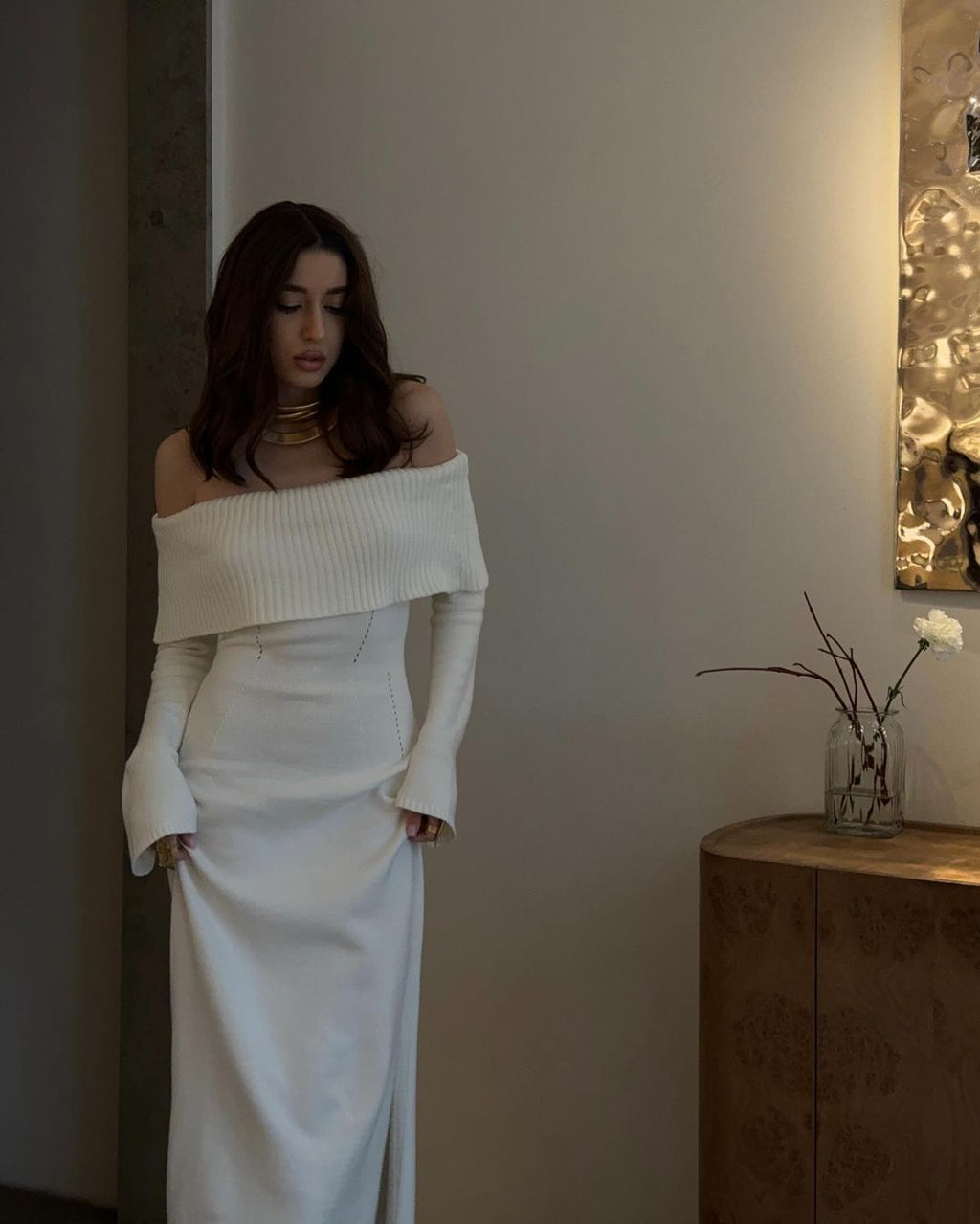 Off-Shoulder Knitted Dress UK-HighTouch