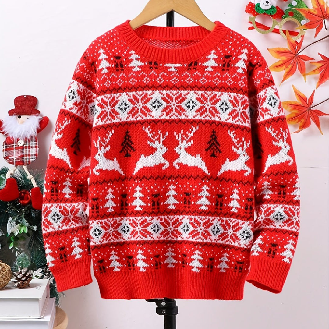 Women's Red Nordic Reindeer Christmas Sweater