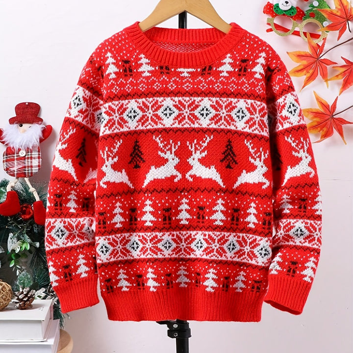 Women's Red Nordic Reindeer Christmas Sweater
