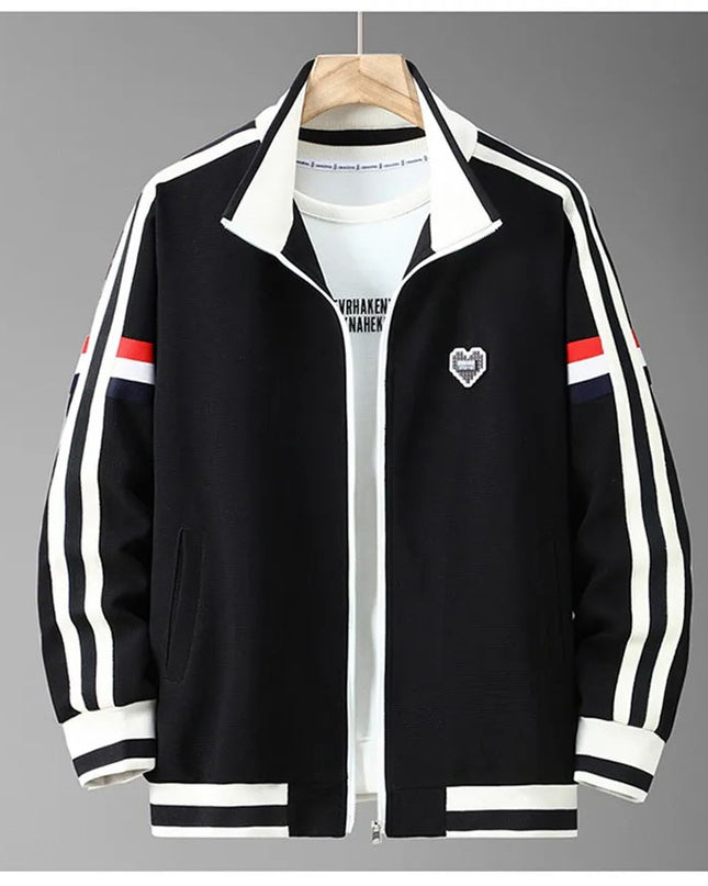 Men’s Plus-Size Stand-Up Collar Sweatshirt & Straight-Leg Sports Pants Tracksuit
