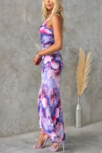 Flowers Print One-shoulder Dress Summer INS Casual Suspender Long Dresses Womens Clothing-HighTouch