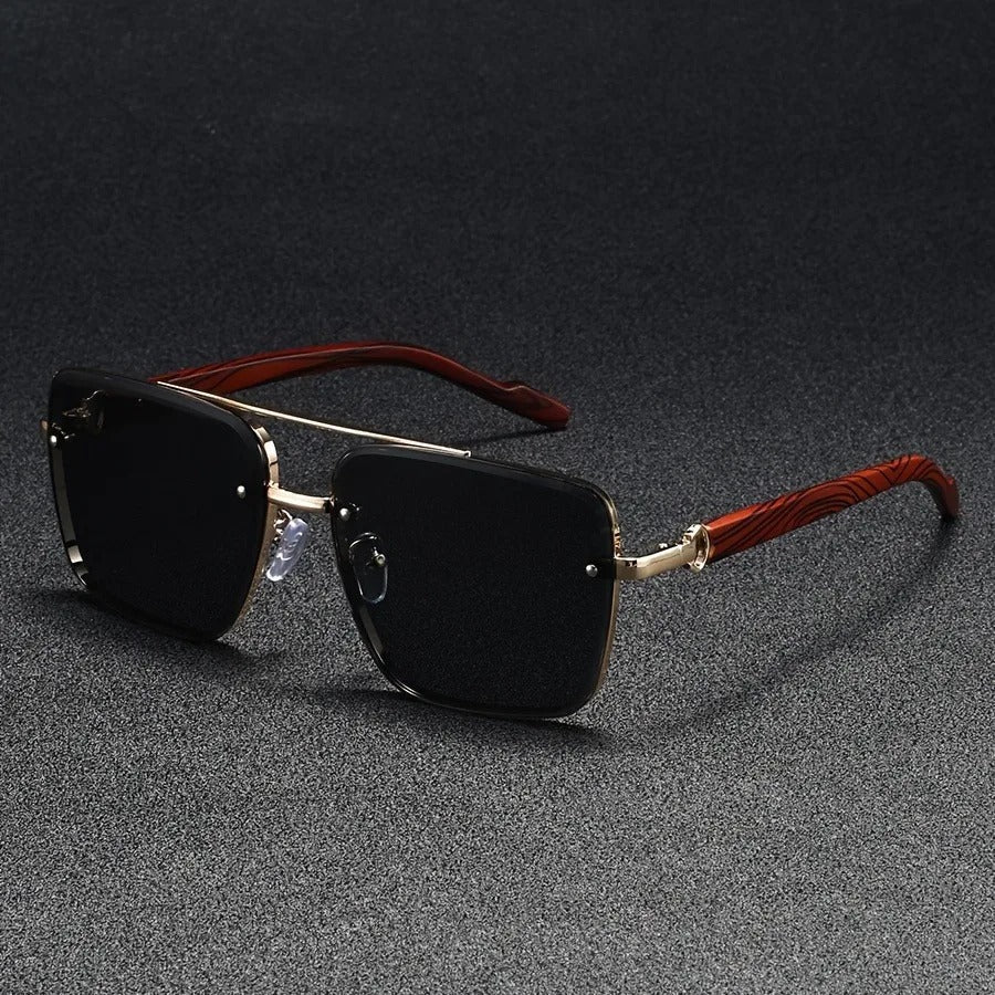 Men's Square Sunglasses – Gold Frame & Wood Accent