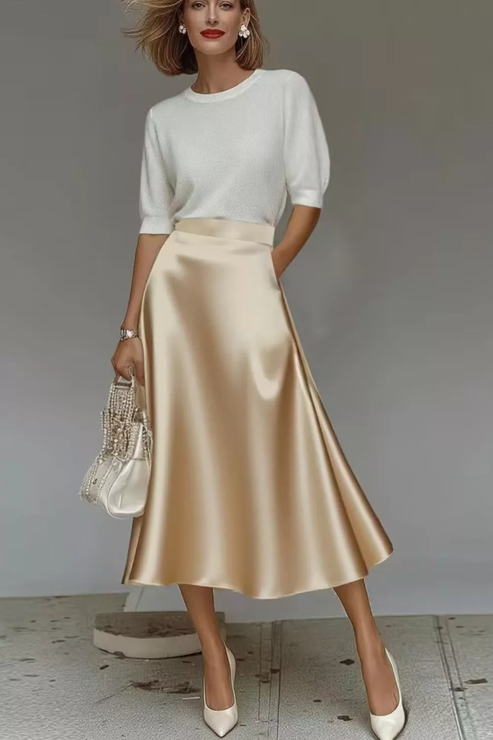 Women's Satin A-Line Midi Skirt | Liquid Finish | Casual Wear