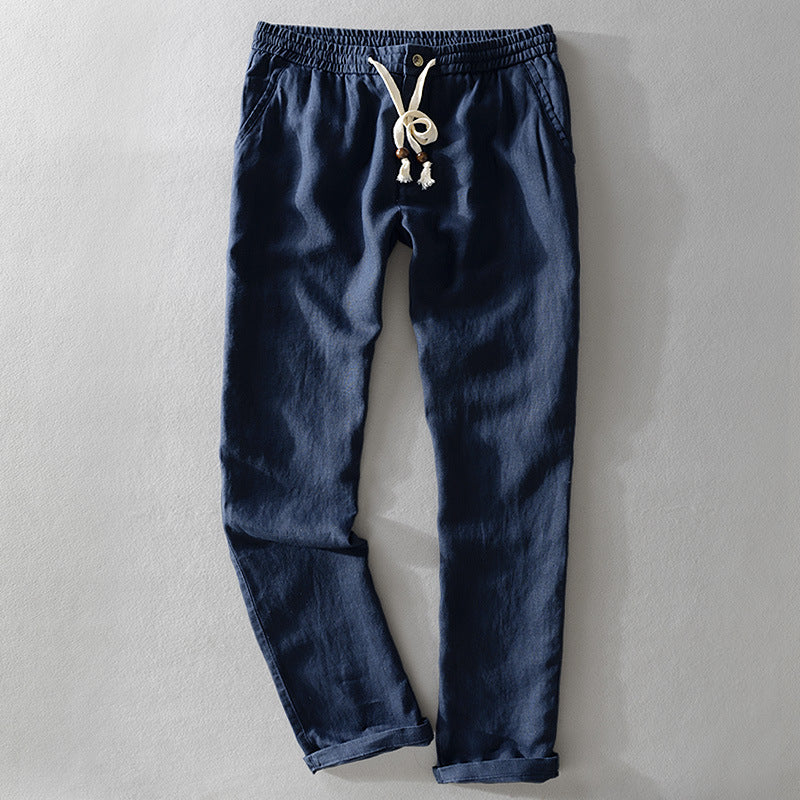 Men’s Linen Pants Casual Loose Fit Summer Lightweight Trousers-HighTouch