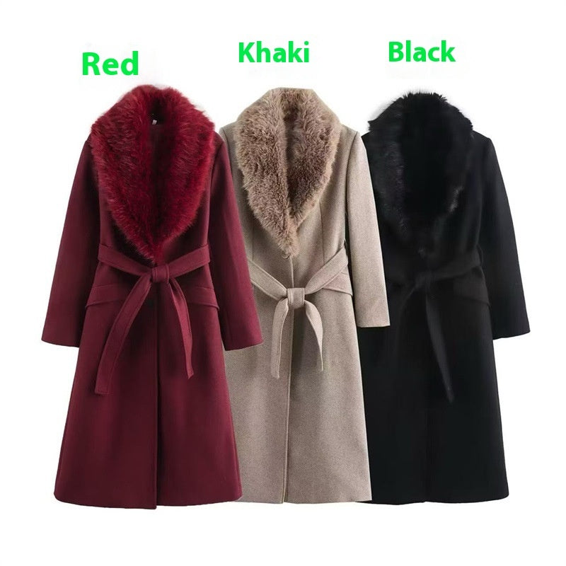 Women’s Woolen Coat with Fur Collar
