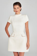 Slim Fit Slimming Round Neck Beaded Classic Style Dress-HighTouch