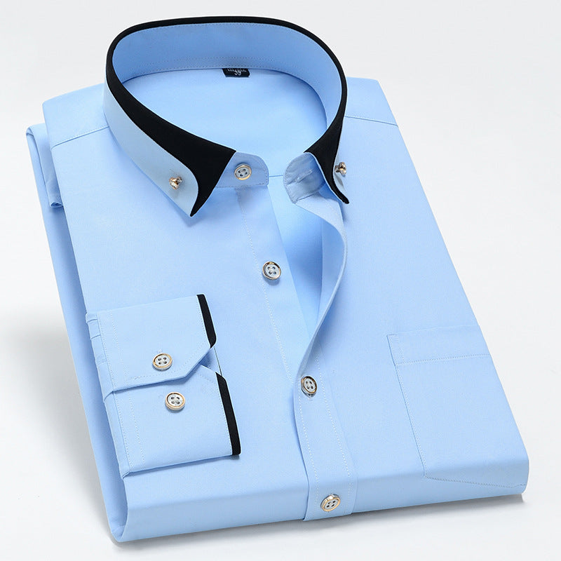 Men’s Stretch Long Sleeve Shirt Casual Non-Iron Slim Fit Dress Shirt-HighTouch