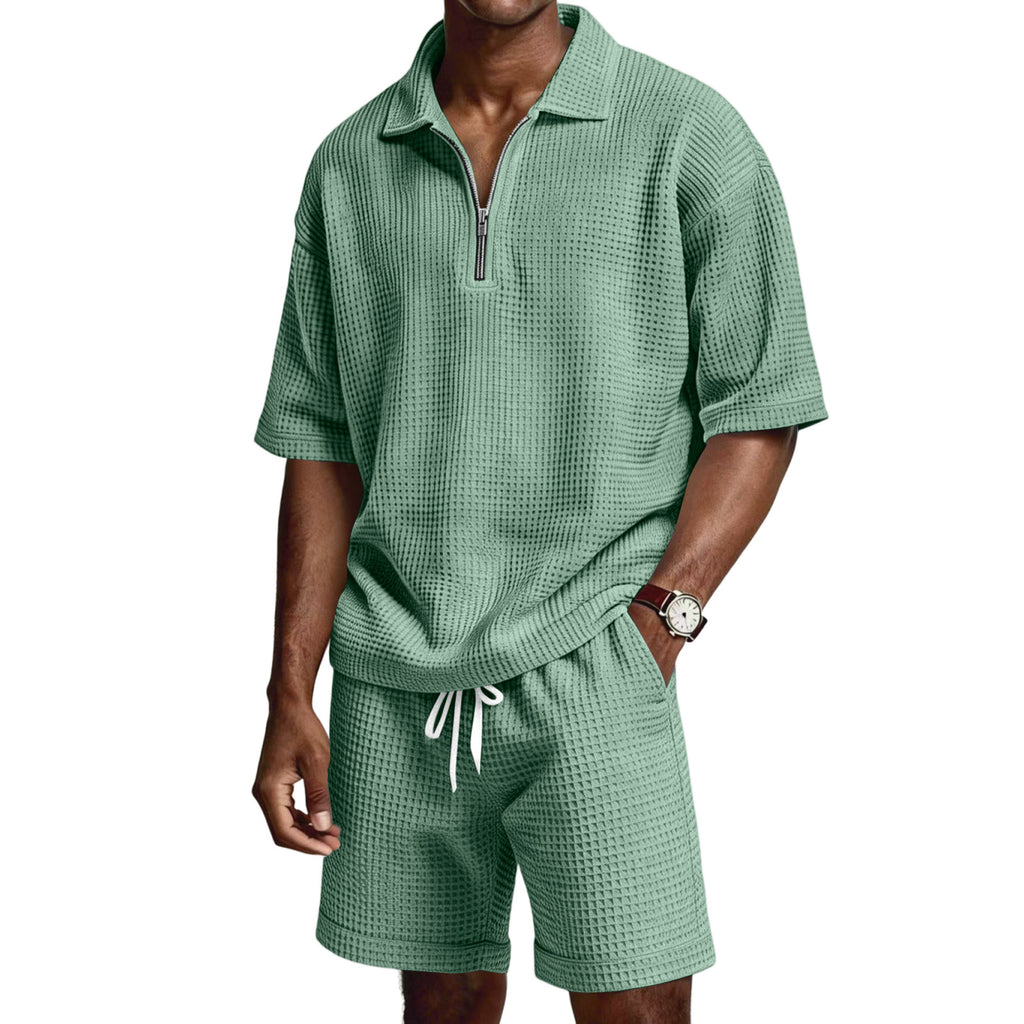 Men's Zip-Up Short-Sleeve Shorts Set-HighTouch