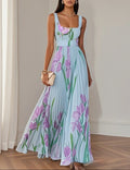 European And American Pleated Printing Dress-HighTouch