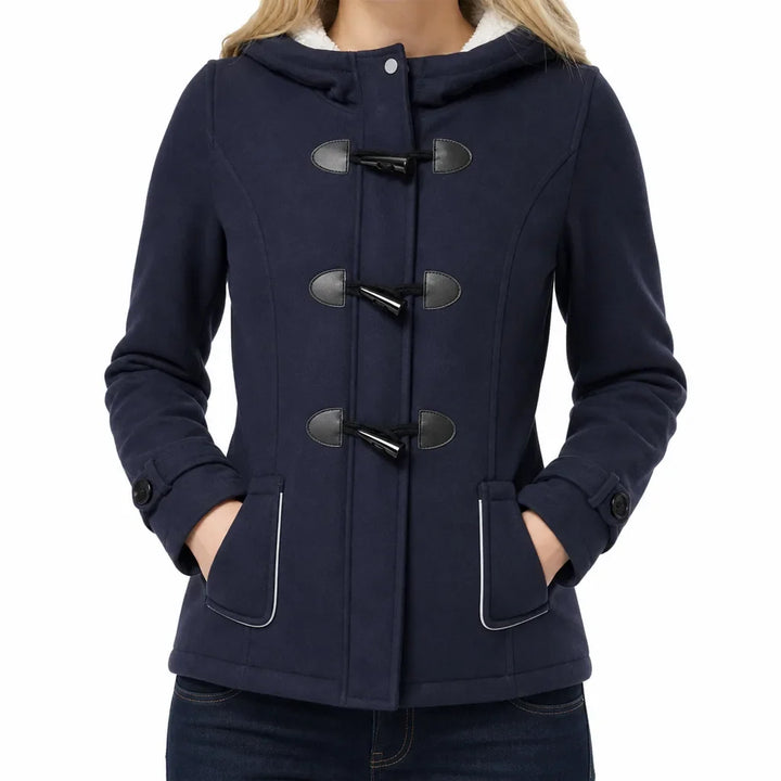 Autumn Duffle Jacket Women Hooded Toggle Coat Sherpa Trim