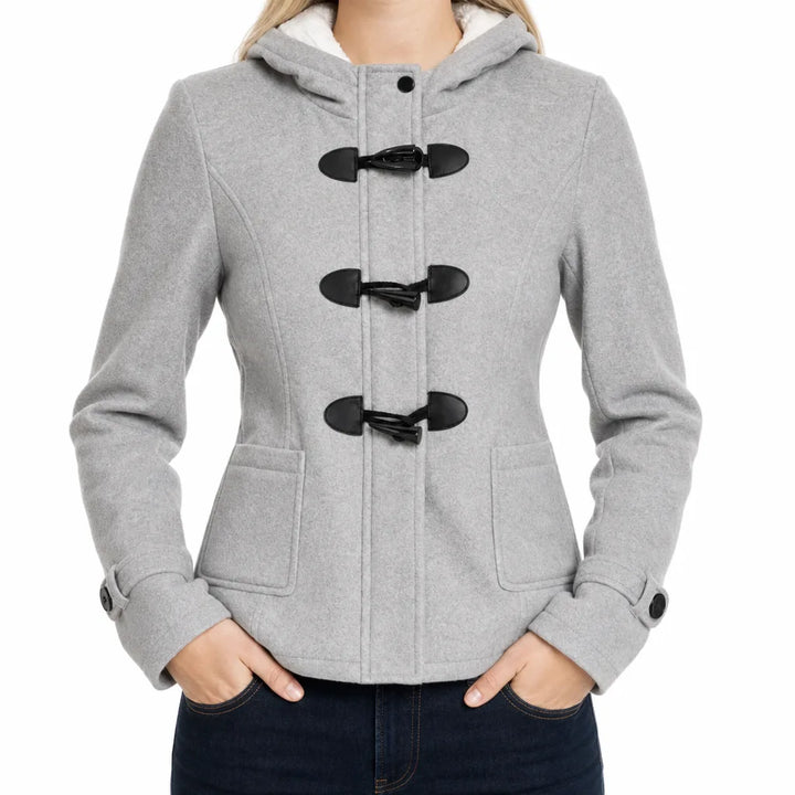 Autumn Duffle Jacket Women Hooded Toggle Coat Sherpa Trim
