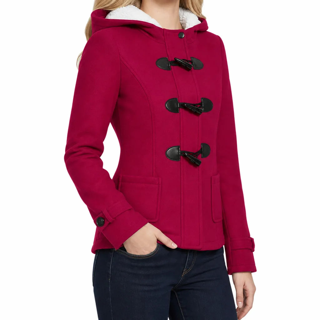 Autumn Duffle Jacket Women Hooded Toggle Coat Sherpa Trim