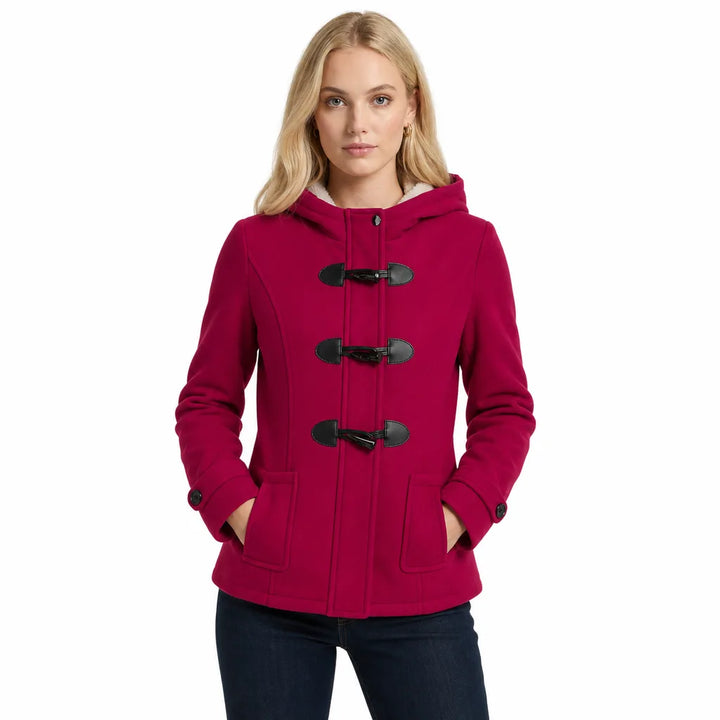 Autumn Duffle Jacket Women Hooded Toggle Coat Sherpa Trim