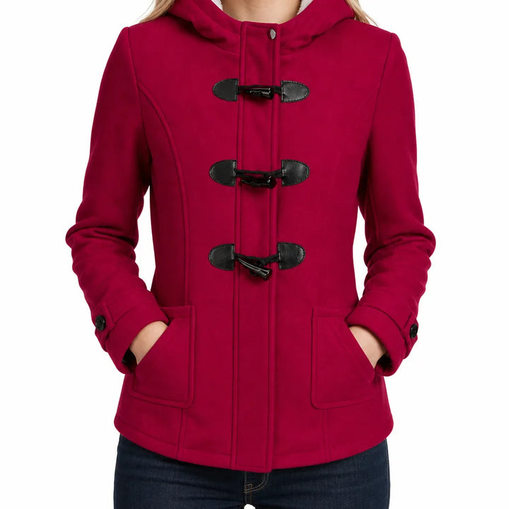 Autumn Duffle Jacket Women Hooded Toggle Coat Sherpa Trim