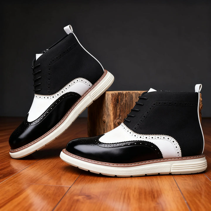 Aldwin Men's Leather Ankle Boots - Lace-Up Side-Zip Boots